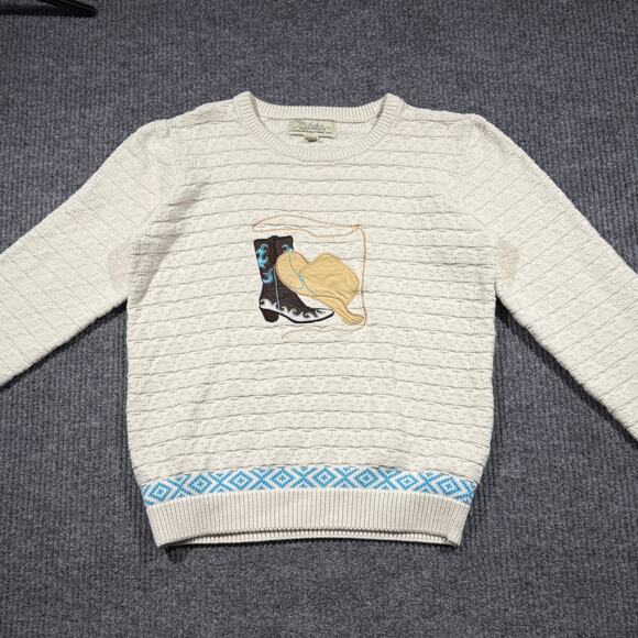 Vintage Cabelas Sweater Mens Small Cream 90s Pullover Granpa Western Embroidery - Picture 2 of 6